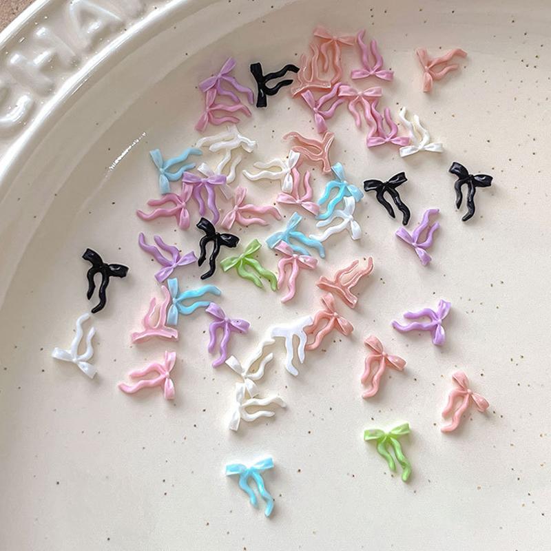 50Pcs Colored Bow Nail Charms Nail Art Tie Decoration Kawaii Accessories Manicure Design Supplies