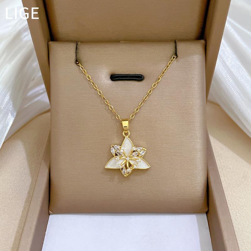 Oil Dripping Flower Full Diamond Light Luxury Temperament Gorgeous Full Diamond Necklace Female Versatile Collarbone Chain Titanium Steel Chain