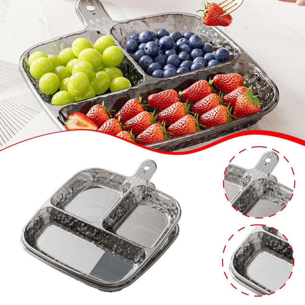 2Pcs Divided Dinner Plates with 3 Compartments with Handle Partitioned Plates for Kitchen Meal Prep Vegetable Fruit Snack