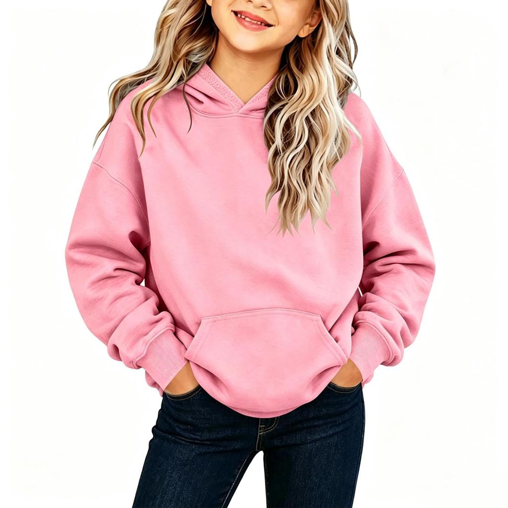 Boys Girls Kids Lined Long Sleeve Color Pullover Hoodie Casual Sweatshirt