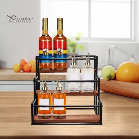 Sirupflaschenständer 3-stöckiger Kaffeeständer 12 Flaschenhalter Robuster Gewürz-Wein-Verstellbarer Organizer Display Arbeitsplatten-Lagerregal Bar