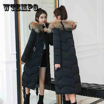 Women's Winter Big Fur Collar Cotton Coat Over The Knee Long Parka The Warm Coat Windproof Thickened Outdoor Down Jacket Slim Fit