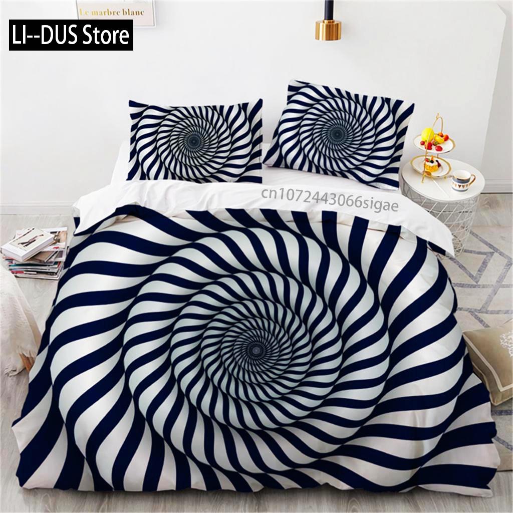 

Duvet Cover Psychedelic Spiral Swirl Quilt Cover Abstract Art Black White Geometric Checkered Bedding Set For Bedroom Decoration EU single(135x200cm)