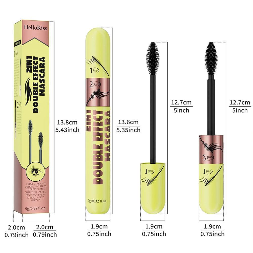 Mascara Imperméable 4D Double Effet Allongeant Naturel Bouclant Volumisant Long Tenue Anti-Bavures Rehausseur de Cils pour Maquillage Quotidien