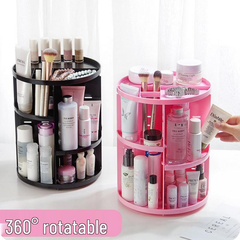 360° Rotating Makeup & Skincare Organizer - Round Plastic Cosmetic Storage Rack