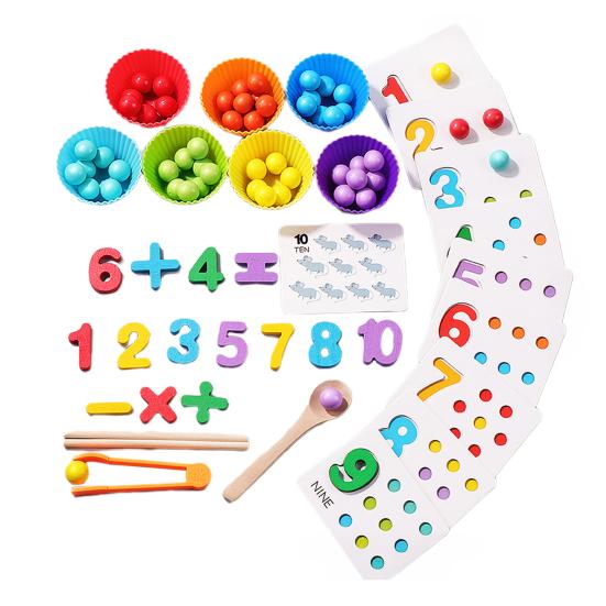1 Set Arithmetic Math Toy Kit with Beads Blocks Chopsticks Spoons Silicone Bowl Number Learning Counting Color Sorting Toddlers Boys Girls Educational