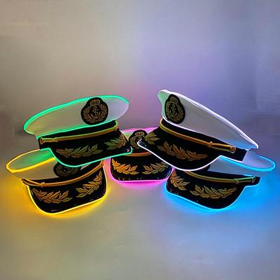 Cappello da Capitano Blu da Marinaio con Luci LED Ricamato per Festival e Spettacoli