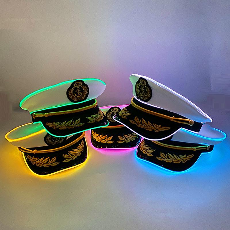 Navy Sailor LED Light-Up Embroidered Captain's Hat for Festivals and Performances