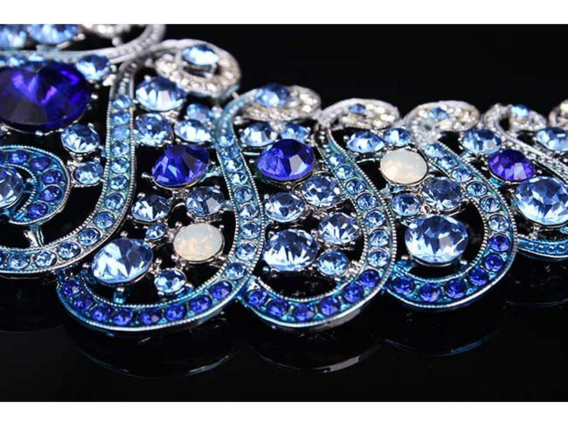 Elegant Full Diamond Clavicle Necklace & Earring Set for Evening Dress & Bridal Wear