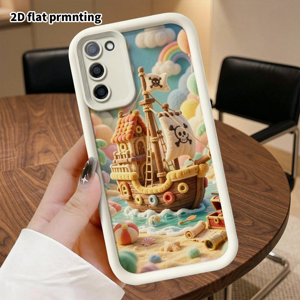Phone Case: 2D Flat Design Suitable for Samsung Galaxy A34 A35 M05 M06 S20 S22 S21 FE Plus 5G Protective Case, Plush Pirate Ship, Perfect Christmas an