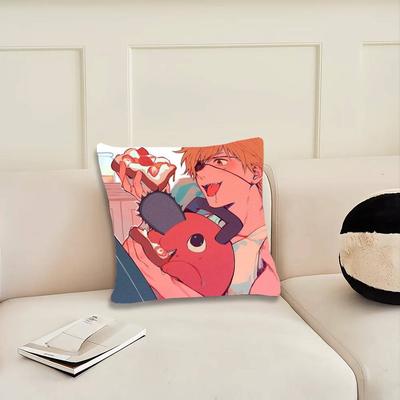 Pochita Japanischer Anime Chainsaw Man Kissenbezug Modischer Quadratischer Kissenbezug Schlafzimmer Sofa Raum Ins Dekoration Freizeit