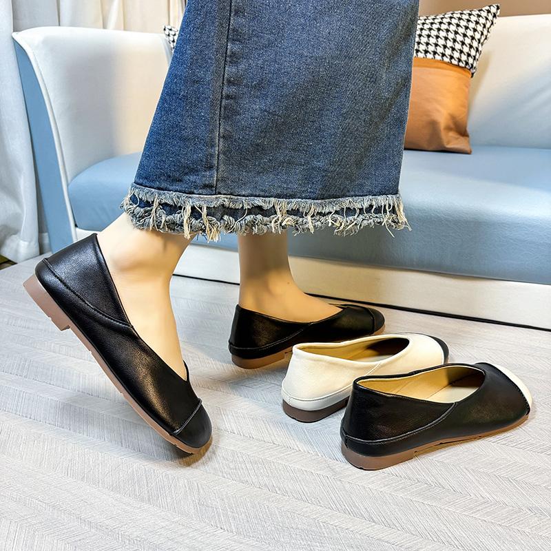 New Style Single-Layer Shoes Women Spring and Autumn Solid Shallow Flat Soft Bottom Elegant Mother Slip-on Shoes Plus Size 43