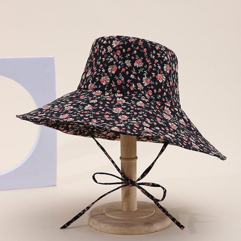 

Women s Spring Summer Bucket Hat Flower Print Foldable Sunscreen Sunshade Outdoor Travel Beach Accessory 56-58cm чорний