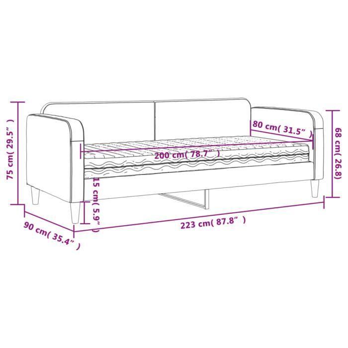 VidaXL Lit de jour avec matelas gris foncé 80x200 cm tissu 3196794