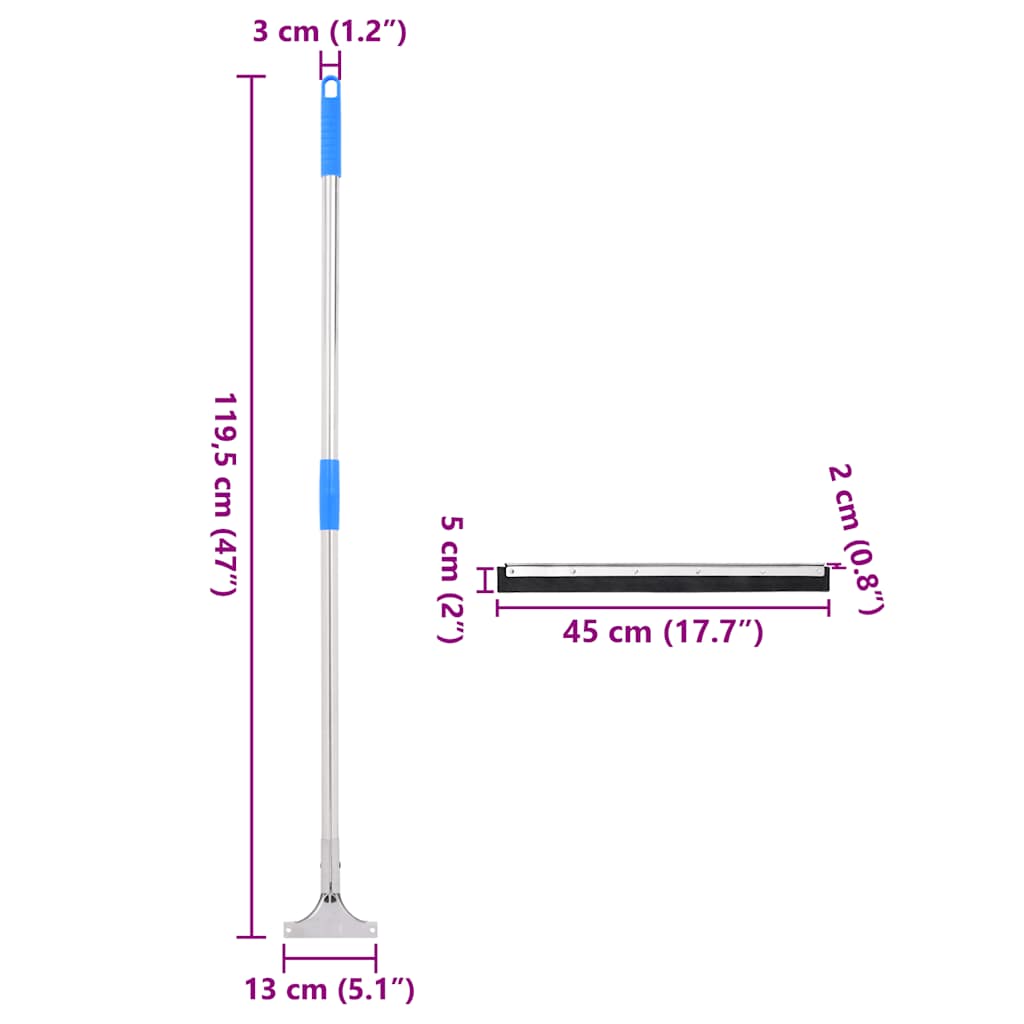 Vidaxl Floor Water Squeegee, 45.5X119.5 Cm, Steel And Rubber