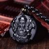 Kryształowy Obsydian Tajski Ganesha Czteroramienny Amulet Bogactwa z Wisiorkiem Matki i Słoniątka
