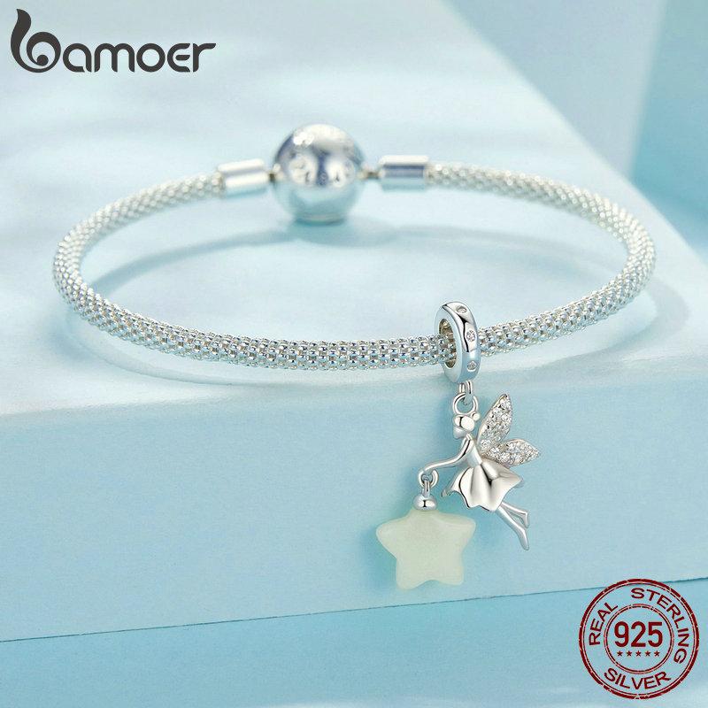 BAMOER Glow In The Dark 925 Sterling Silver Magical Fairy Charm Fit Original Bracelet DIY 925 Bamoer Luminous Beads