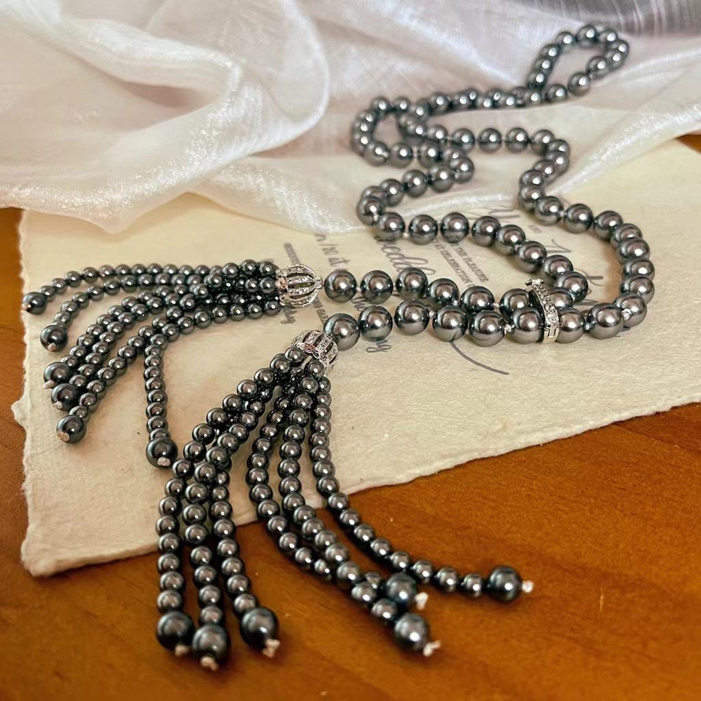 Vintage Nisch Tofs Naturliga Pärlor Imitationspärlor Högklassig Lång Tahitiskt Stickad Tröja Kedja Halsband