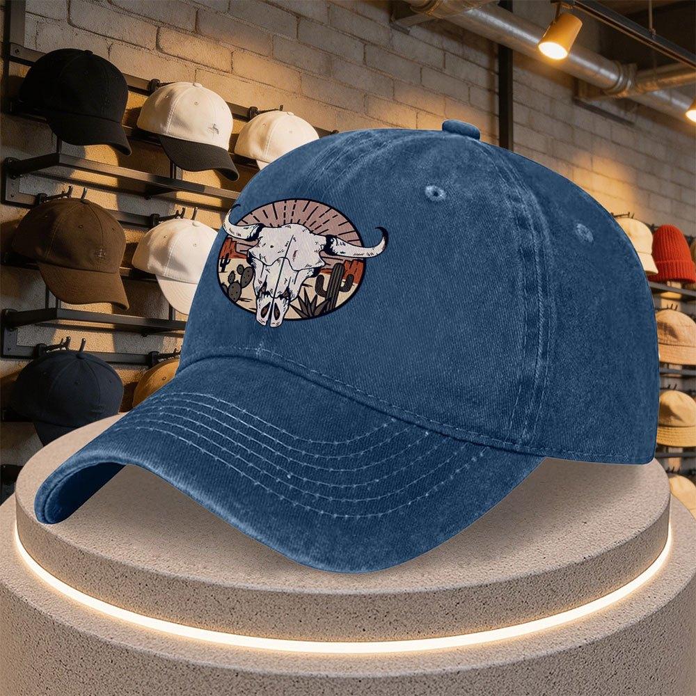 Western Style Bull Skull Printed Baseball Cap Casual Duckbill Hat for Outdoor Sports Parties