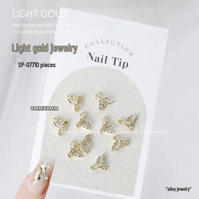 Golden Butterfly 3D Nail Art Set - 10 Pieces of Light Gold Ribbon Bow Decorations