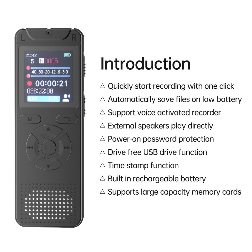 Portable Meeting Voice Recorder 50 Hours Recording Time 1.44  Screen Clear Sound for Students Journalists Professionals Meetings