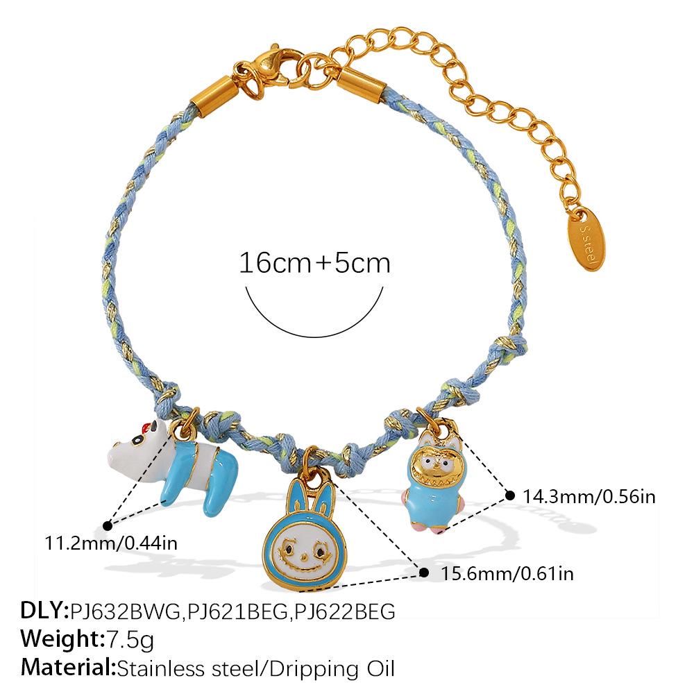 DIY Strandstil Buntes Seil Halsketten- & Armband-Set mit Meeres-Serie Edelstahl-Anhänger