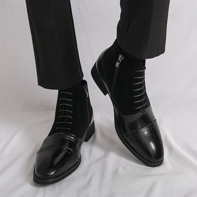 Men Formal Business Ankle Boots Black Brown Leather Shoes High Boots Brogue Boots Large Size