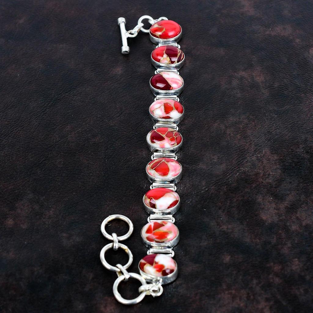 Kingman red mohave copper turquoise gemstone bracelet 925 sterling silver adjustable chain bracelet handmade boho jewelry anniversary gifts