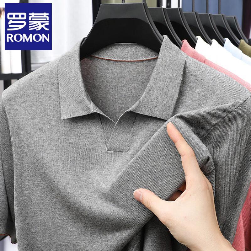 Romman Men s Ice Silk V-Lapel Polo Shirt XL