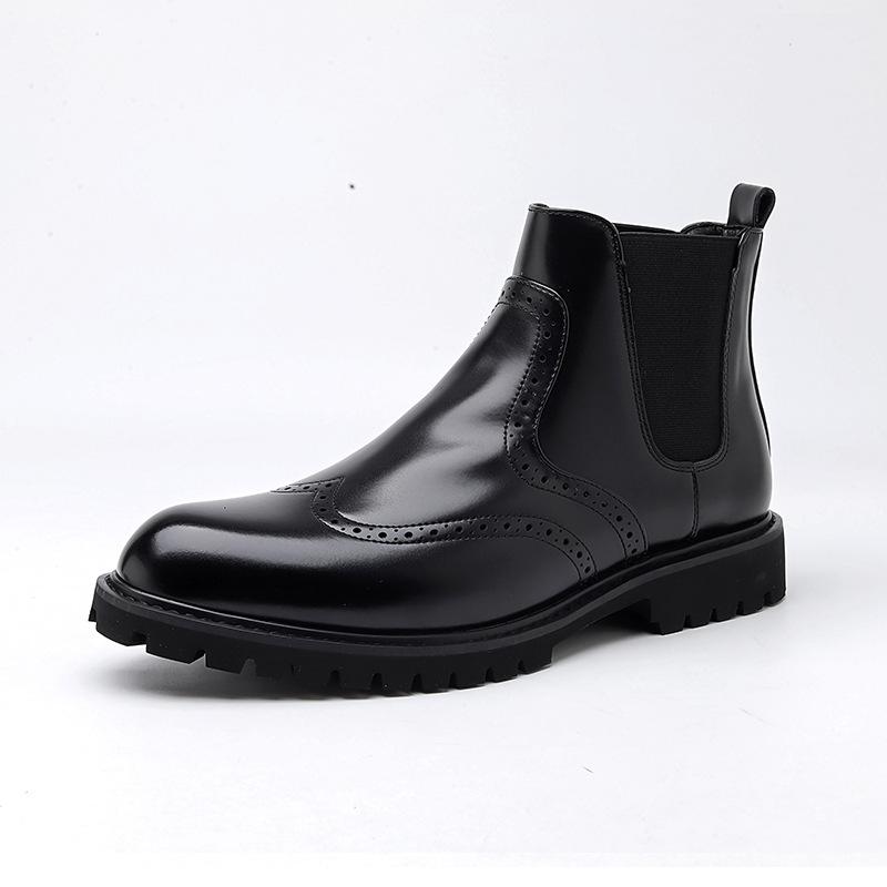 

Chelsea Boots Men s British High Top Business Leather Shoes Brock Carved Casual Short Boots Men s Leather Boots 4720-R 38 чёрный