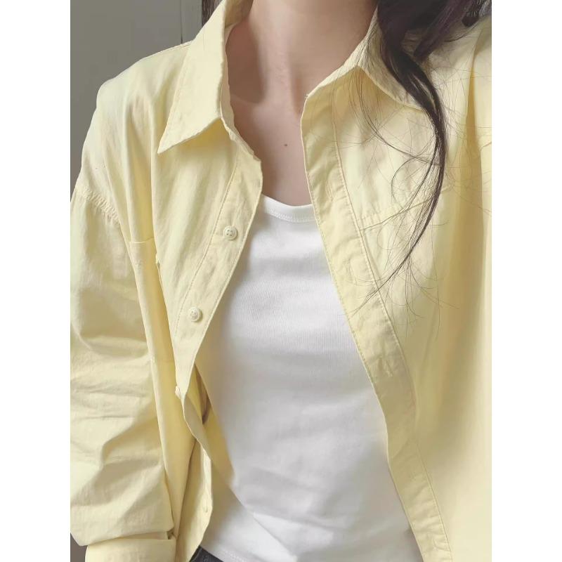 

Womens Yellow Oversized Button Down Shirt Casual Long Sleeve Collared Blouse S жёлтый