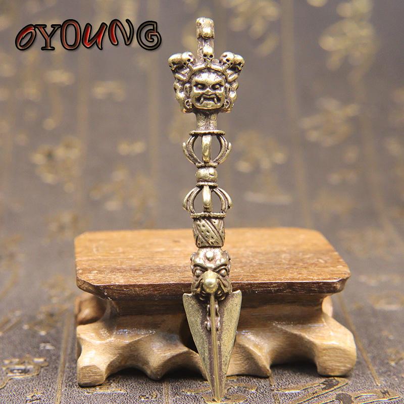 Antikes reines Kupfer Buddha-Instrument Ba Jin Just Vajra-Mörser Feng Shui Ornament Heimdekoration Messing Schreibtischdekor Retro Handwerk