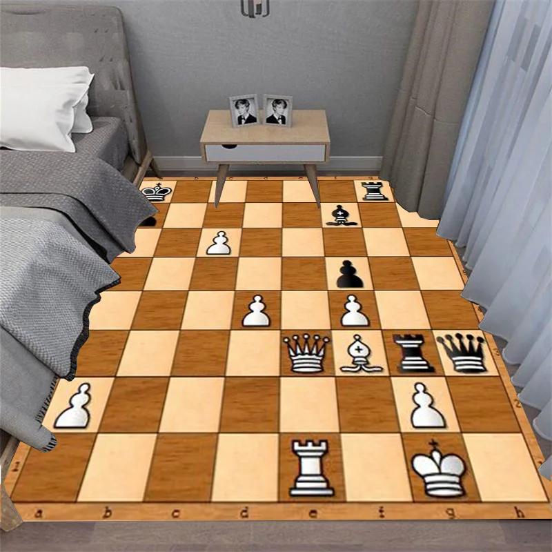 Chess Pattern Carpet Mat Rug King Queen Rook Bishop Knight Pawn Theme Game Living Room Area Rug Protection