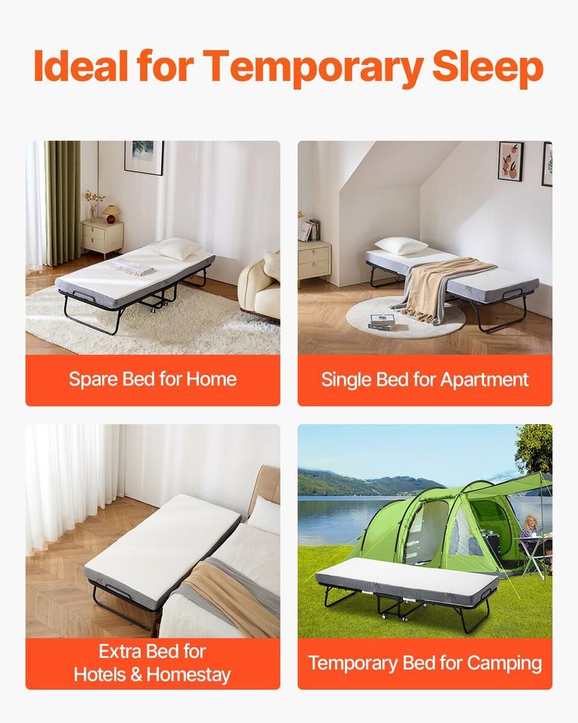 Rollaway Bed Folding Bed with 4 Inches Foam Mattress for Adults & Guest