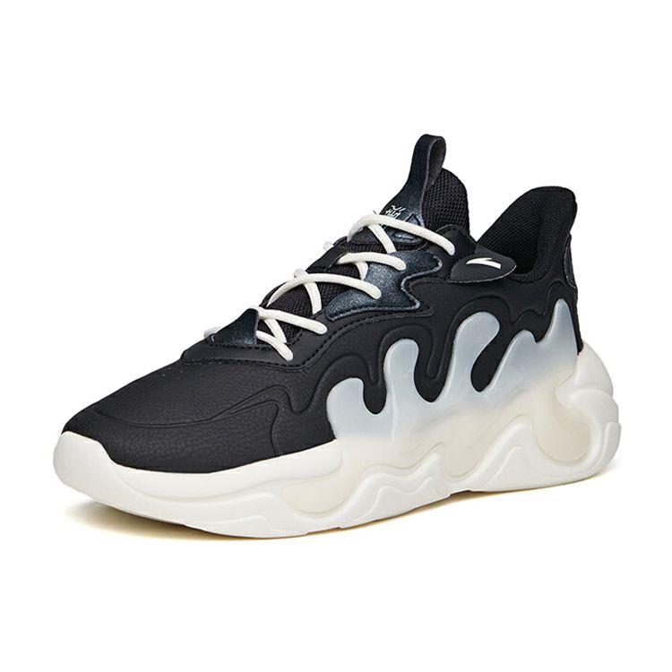 Anta Lifestyle Series Tide Worship 2.0 Leather Casual Non-Slip Shock Absorption Low-Top Dad Shoes Women sneaker Black White 122138840-6