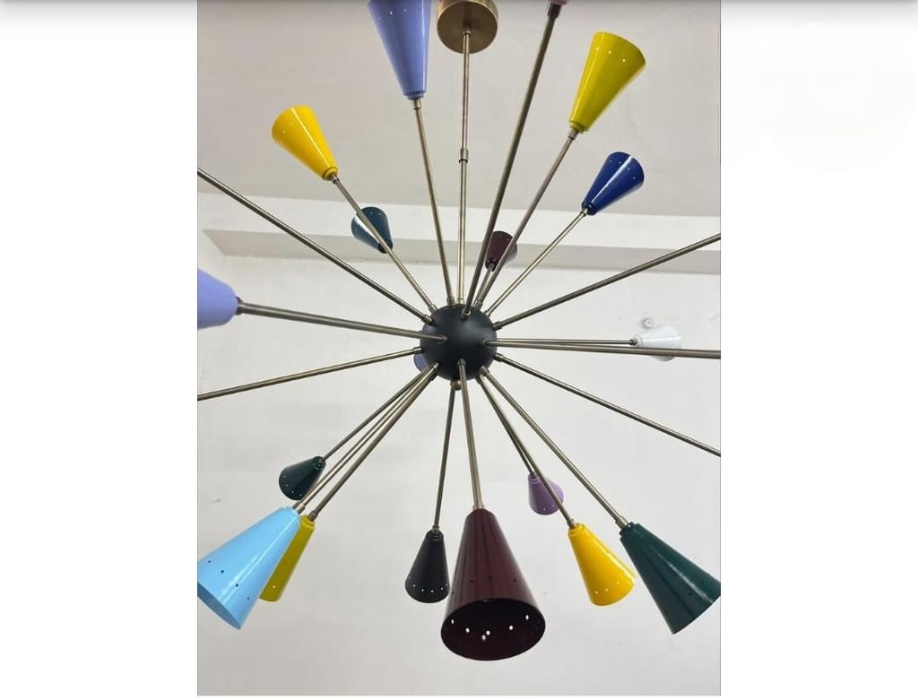 Mid Century 24 Multi Color Shade Metal Big Sputnik Chandelier Light Designer Ceiling Fixture Mid Century Ceiling Light Fixture