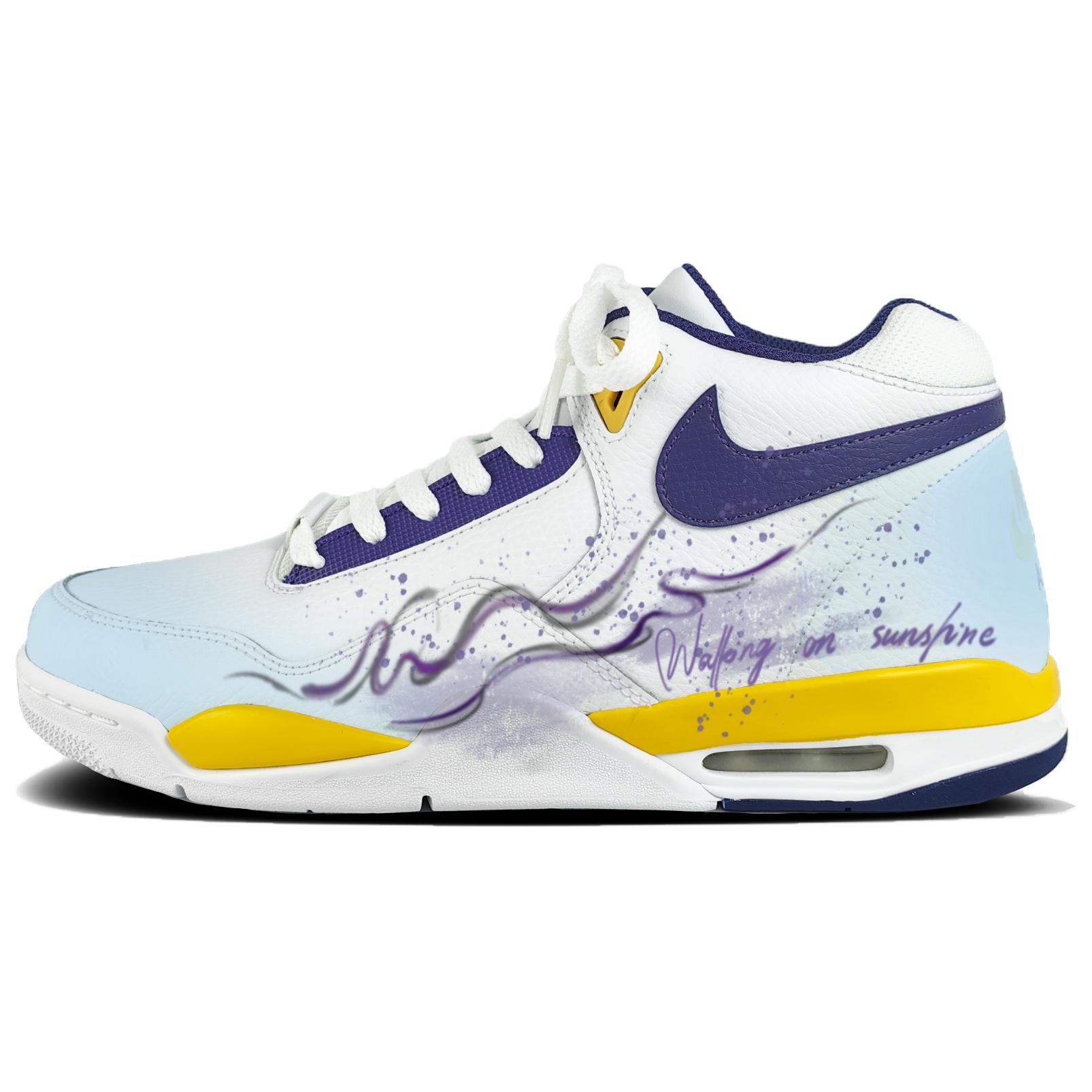 

Nike Flight Legacy Ink Dyed Breeze Abrasion Resistant Coverage Mid top Vintage Basketball Shoes Men s White Blue Yellow BQ4212-102(team183-) 40.5