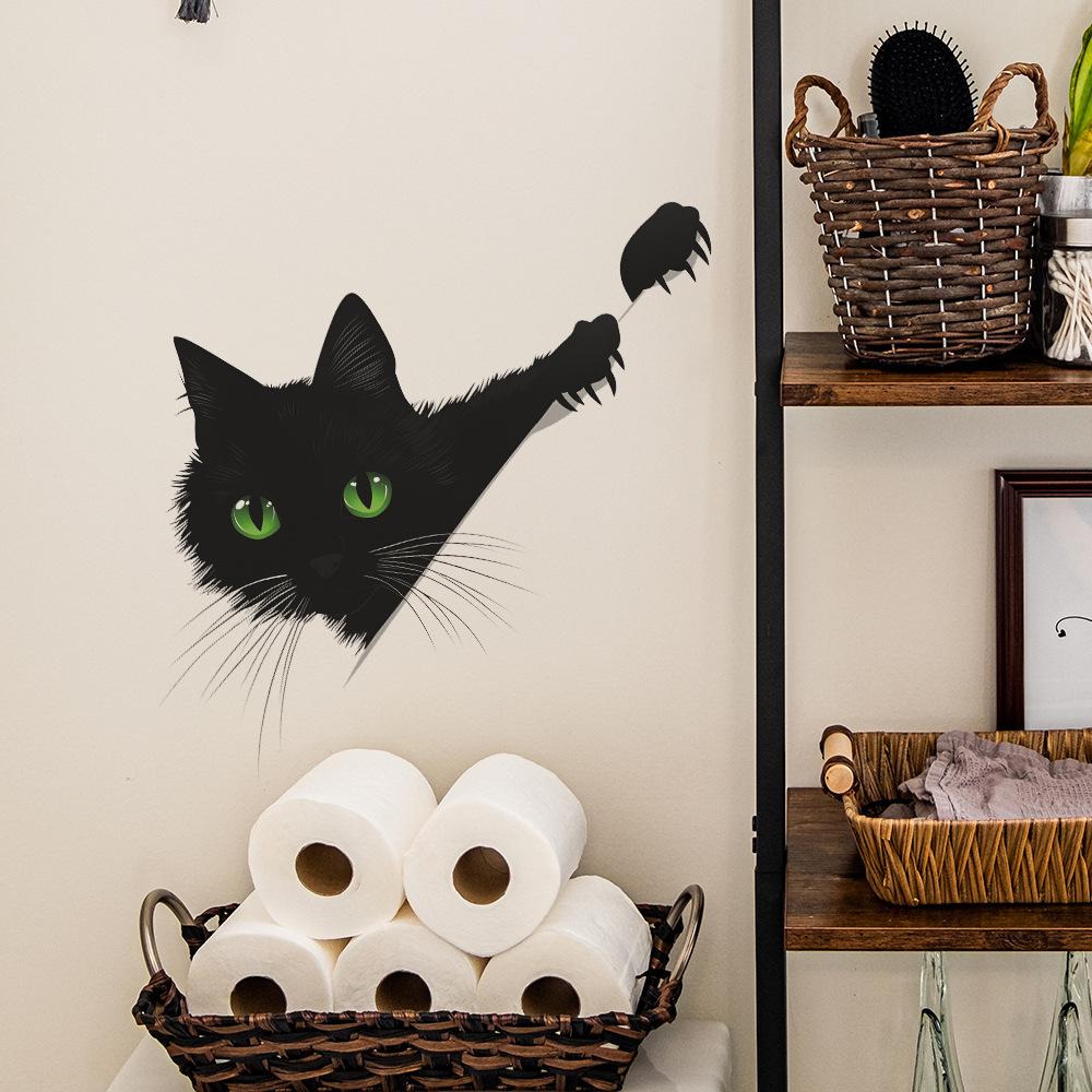 Niedliche Guckende Schwarze Katze Schlafzimmer Wohnzimmer Eingangshalle Heimhintergrund Verschönerung Wandaufkleber