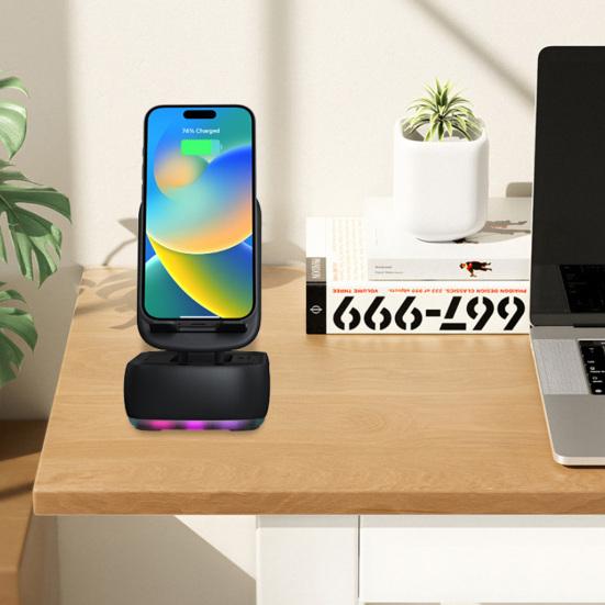 Bluetooth Uyumlu Hoparlörlü Cep Telefonu Standı LED Işıklı Katlanabilir Döndürülebilir Masa Standı TF Kartlı Kablosuz Hoparlör Samsung Tabletler İçin