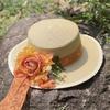 Lace flower flat top straw hat women's new summer outdoor travel sun protection sun hat seaside vacation beach hat