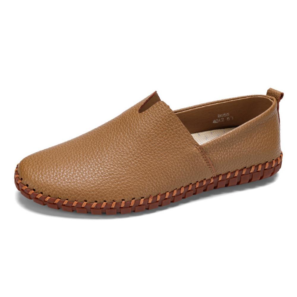 Breathable Mens Leather Shoes 2024 New Casual Shoes Autumn Flat Heel Solid Color Loafers