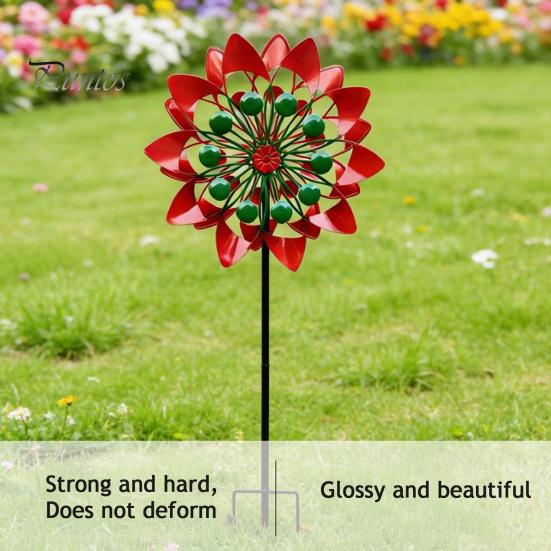 Decorative Backyard Garden Supplies Flower Wind Spinner, 29.5" Metal Spinner with Stake, Outdoor Rust Artistic Yard Decorations for Home Resistant