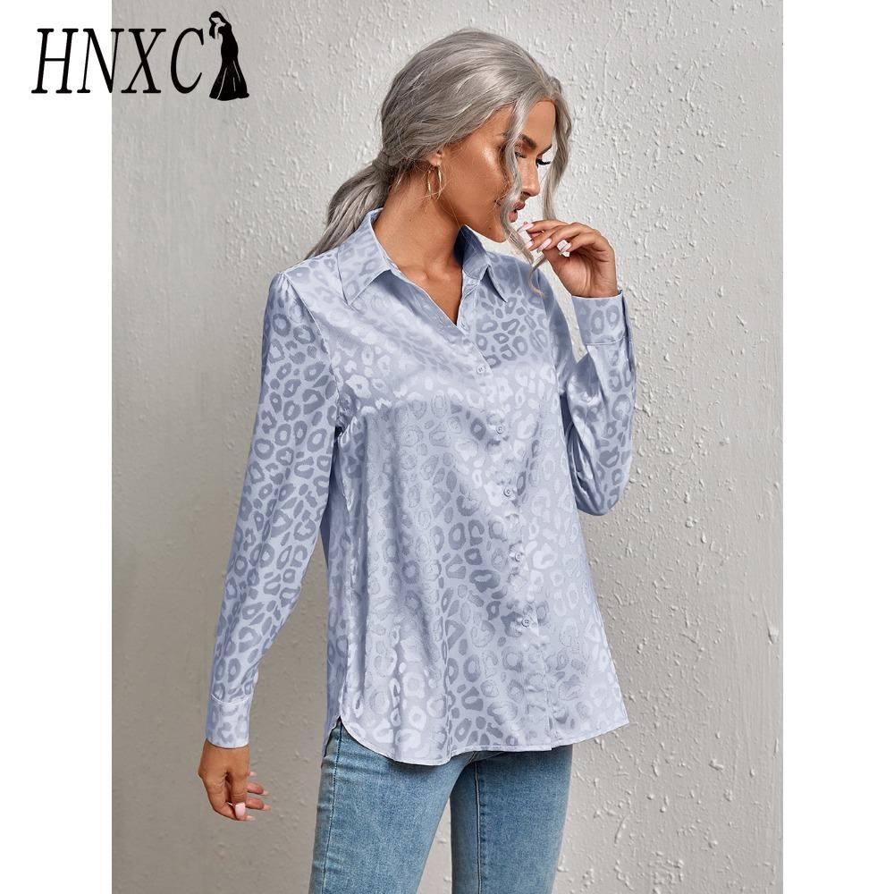 

HNXC Жіночі Модні Повсякденні Блузки та Сорочки з Довгим Рукавом та Комірцем ПОЛО S небо синє кольору