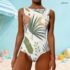 Women Plus Size High Round Neck Sleeveless Abstract Fruit Printed One Piece Swimsuit