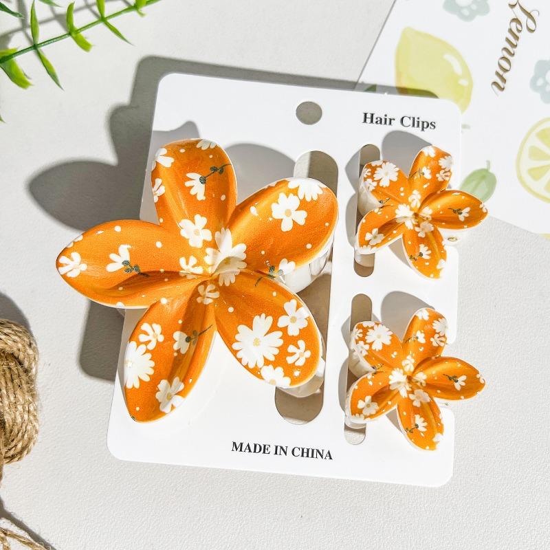 Printed Flower Clip Set High-end Seaside Vacation Flower Hair Clip Shark Clip Hair Accessory