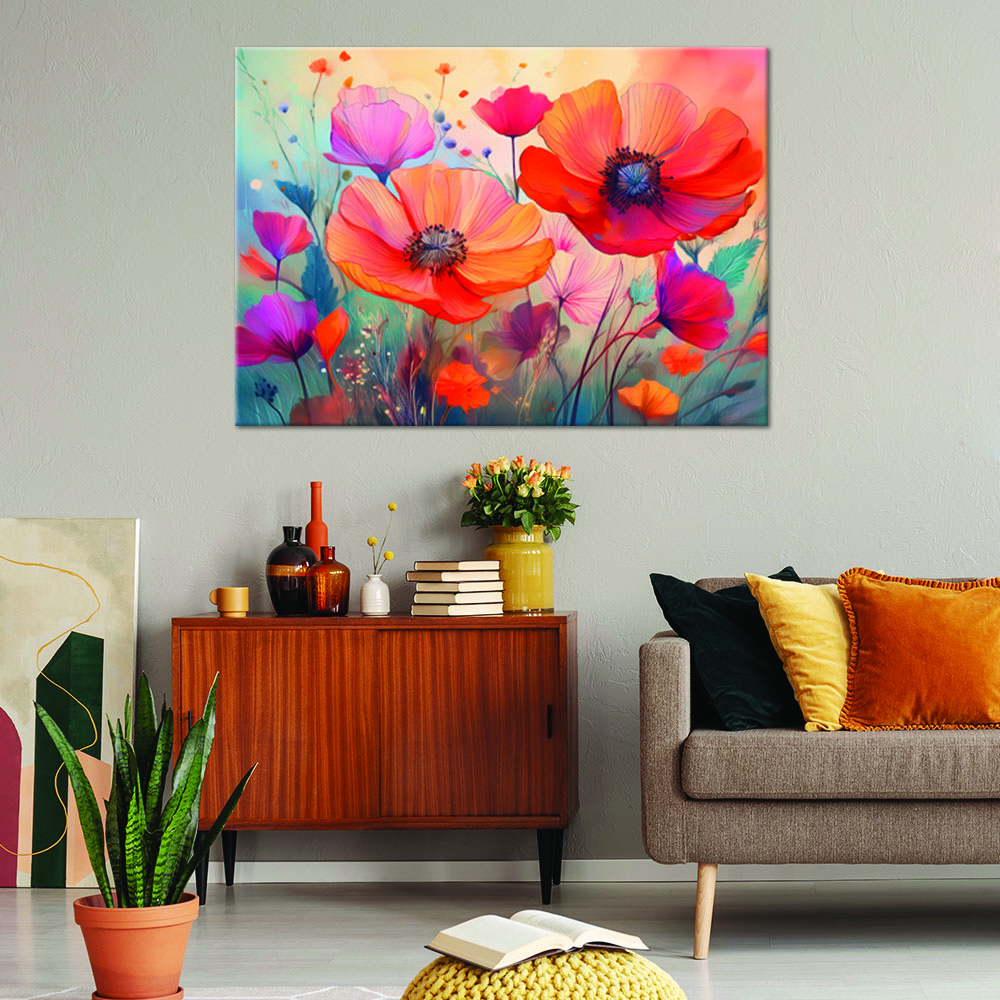 Canvas Print, Flowers Botanicals Poppies Abstraction