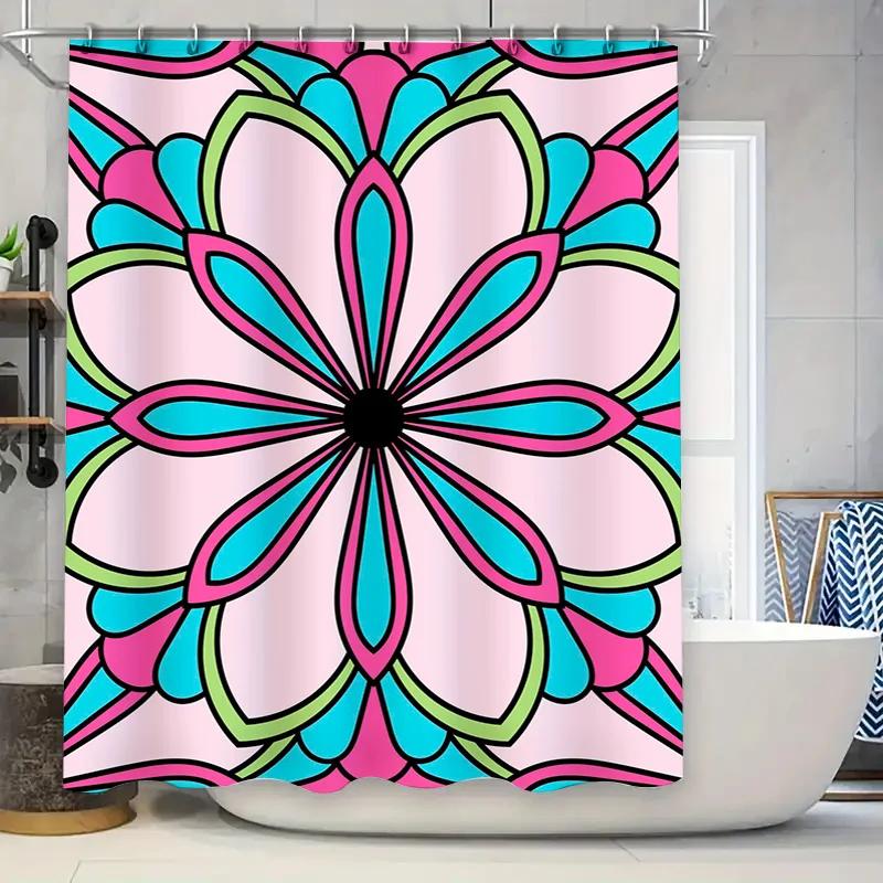 Brightly Colored Mandala Shower Curtain Pink, Blue Green Watercolor Floral Design For Bathroom Decor Large Size (72X84Inches)