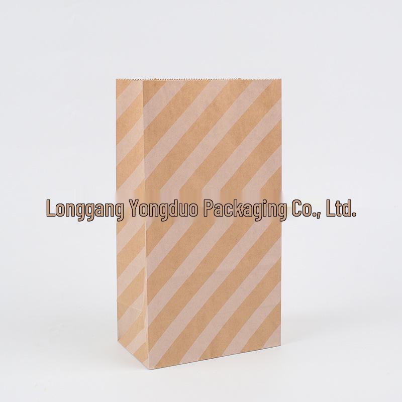 Striped Polka Dot Kraft Paper Bag with Square Bottom for Hamburger, Pastry, Takeout, and Gift Packaging.