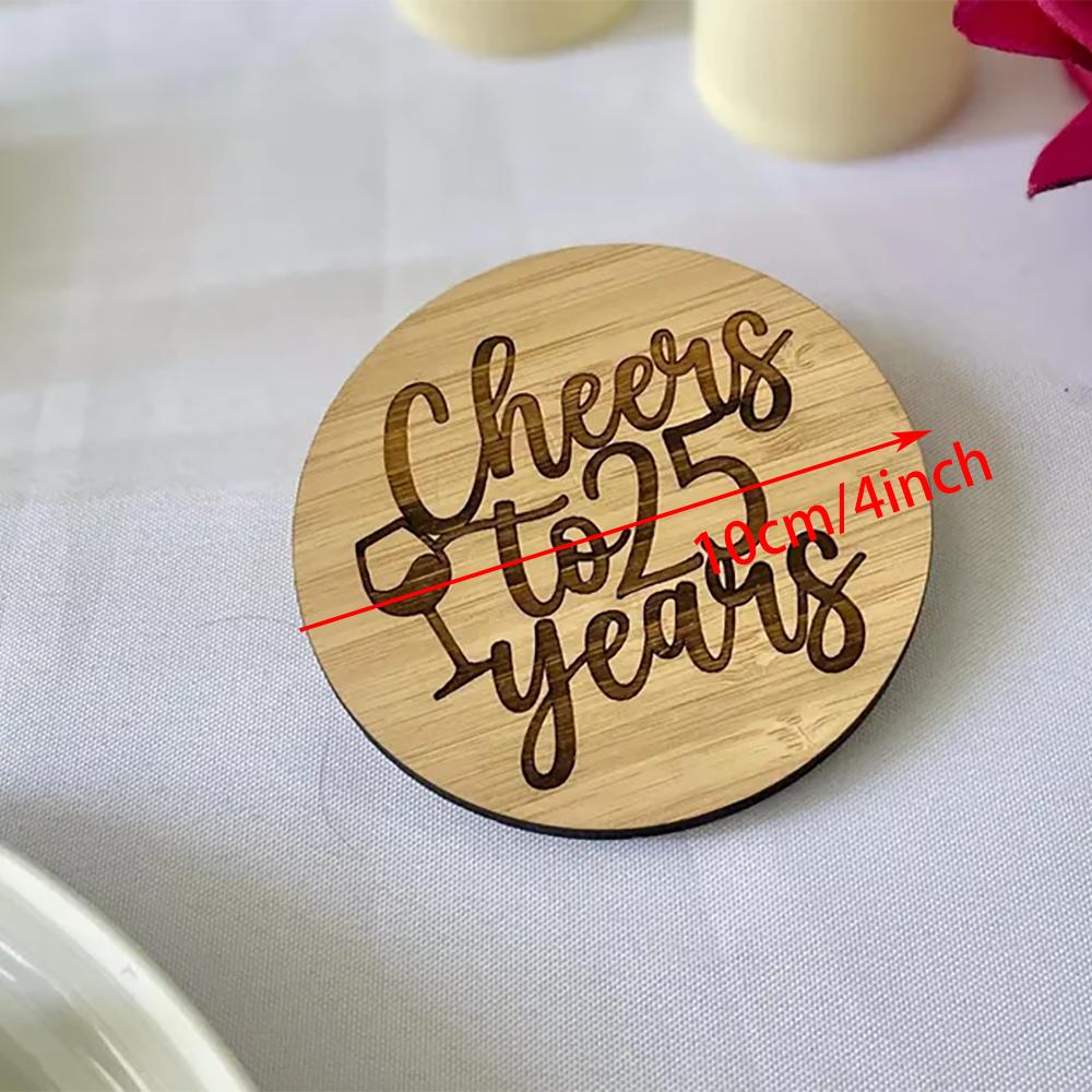 5Pcs Custom 25th 30th 40th Birthday Party Coasters Anniversary Favors Cheers To 25 Years Reunion Retirement Party Table Decor