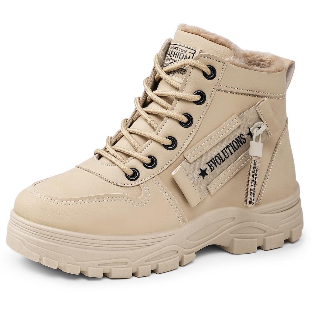 Women's Snow Boots Winter, Warm and Plush Thick Cotton Shoes Korean Version Lace Up Midsole Thick Soled Cotton Boots